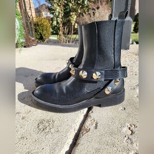 ZARA STUDDED STRAP ANKLE BOOTS BLACK FAUX LEATHER WOMENS SIZE US 8 EU 38